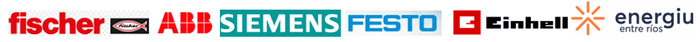 Logos de las marcas que representa LIBE: fischer, ABB, Siemens, Festo, Einhell y Energiu.